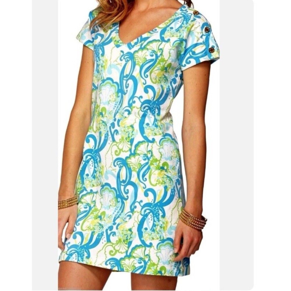 Lilly Pulitzer Hayley Resort Dress Small Crystal Coast Blue Green White Shift